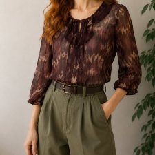 Vintage 90s Brązowa bluzka boho wiązana mesh top siateczkowa
