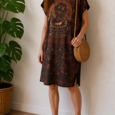 Boho Artistic tunic, black print Unique dress tunika sukienka koszulka Medicine