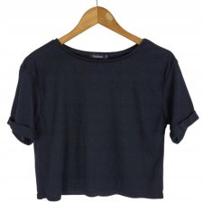 BOOHOO krótka bluzka w prążki czarna damska 38 M