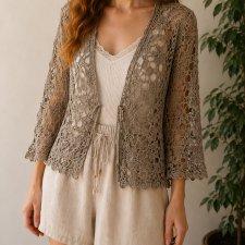 Vintage y2k crotchet bolero Boho ażurowa Narzutka bolerko Coquette