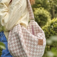 Torba worek z puchatej tkaniny w pepitkę Różowa