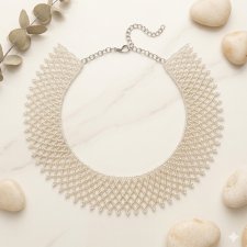 Srebrny Naszyjnik Kolia z Japońskich Koralików (32-37 cm) – Szerokość 3 cm