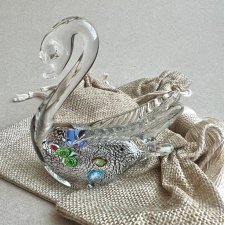 Vintage Murano Millefiori Glass Swan ❤ Szkło barwione w masie