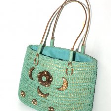 Seledynowa Vintage Torebka boho koszyk hippie lato