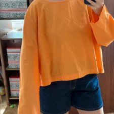 Pomarańczowa bluzka basic z długim rękawem, luźny krój Vintage Love Rozmiar 6 -8XL / 56 / 28