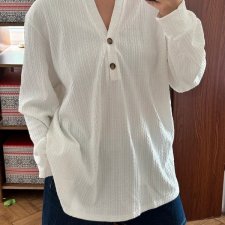 Biała bluzka strukturalna z długim rękawem i guzikami Vintage Love Rozmiar 8XL / 56 / 28