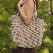 Torba shopper z plecionki typu wafel Beżowa