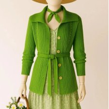 Vintage zielony kardigan sweter z paskiem i perełkami cottage M 38