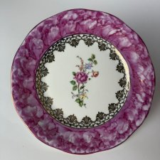 Talerzyk deserowy Chodzież kwiaty Różowy Marmurek i Złocenia Vintage PRL