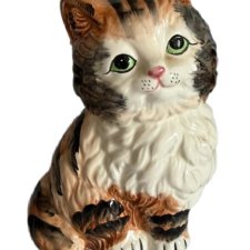 Ceramiczna skarbonka kot vintage | Ręcznie malowany kotek retro PRL