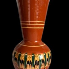 Wazon ceramiczny PRL ręcznie zdobiony 20 cm | folk vintage retro Cottage