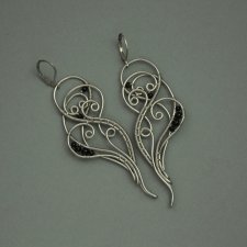 Długie kolczyki czarny agat, wire wrapping, stal chirurgiczna