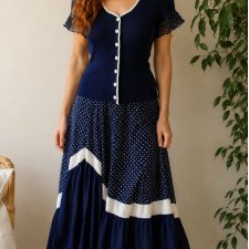 Sukienka Maxi Vintage 80s Granatowa Grochy Italy Retro M