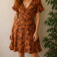 Sukienka Zebra Print 100% Wiskoza Guziki Boho Safari Rozm. 36