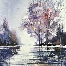 Cisza odpoczynku Oryginalna akwarela na płótnie 24x30cm