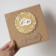 Kartka ślubna złote obrączki