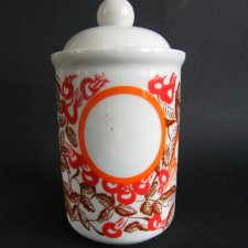 Pojemnik z przykrywką do kuchni, porcelana Bogucice, wzór dzika róża