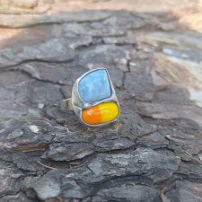 Opal i szkło - pierścionek regulowany