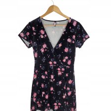 H&M welurowa kopertowa sukienka w kwiaty 38 M