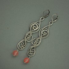 Długie kolczyki kwarc malinowy, wire wrapping, stal chirurgiczna