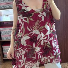 Bordowa bluzka bez rękawów tropikalny print Lane Bryant oversize plus size Rozmiar Uniwersalny