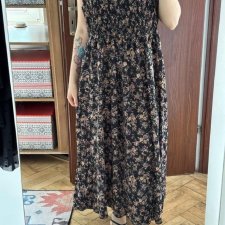 Sukienka maxi na ramiączkach czarna w kwiaty boho letnia zwiewna Plus Size oversize Shein 4XL / 48 / 20