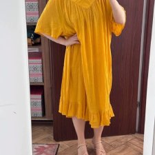 Musztardowa sukienka Roaman's 4X 100% bawełna z falbankami oversize 8XL / 56 / 28
