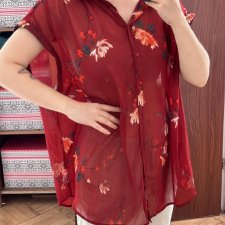 Bordowa koszula oversize w kwiaty Ava & Viv krótki rękaw plus size 7XL / 54 / 26