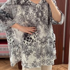 Szaro-biała bluzka paisley Roaman's 3X oversize plus size 8XL / 56 / 28