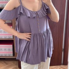 Liliowa bluzka Torrid Super Soft 4 (8-9XL) z falbankami cold shoulder 7XL / 54 / 26