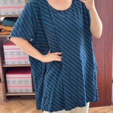 Granatowa bluzka w turkusowe paski Roaman's (30/32) bawełniana oversize 9XL / 58 / 30