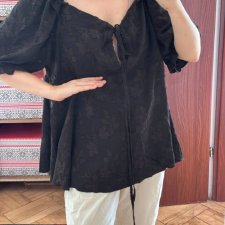 Czarna bluzka damska z bufiastymi rękawami i marszczonym tyłem boho romantyczna Vintage Love 5XL / 50 / 22