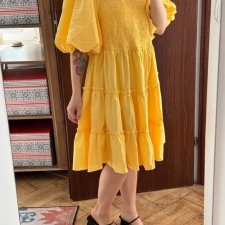 Żółta sukienka baby doll4XL bufiaste rękawy falbany Top Vintage 4XL / 48 / 20