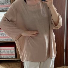 Beżowa oversize bluzka minimalistyczna 3/4 rękaw Top Vintage 6XL / 52 / 24