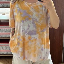 Tie dye bluzka żółto-fioletowa JM Collection 8XL haftowane liście oversize 8XL / 56 / 28