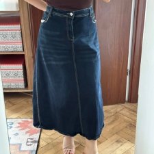 Spódnica jeansowa maxi ciemny denim z ozdobnymi przeszyciami Vintage Love Plus Size 4XL / 48 / 20