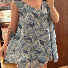 Błękitna szyfonowa tunika w liście • Lane Bryant • EU 62–66 • 8XL–10XL Uniwersalny