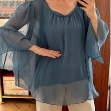 LC Lauren Conrad szyfonowa bluzka zwiewna elegancka falbany błękitna premium 8XL / 56 / 28