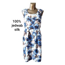 Elegancka Sukienka Jedwab Silk Wzór Kwiaty M L