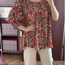 Terra & Sky Floral Smocked Blouse 4XL EU 60/62
