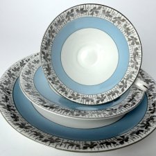 Zestaw śniadaniowy Weisswasser Bavaria Trio filiżanka spodek i talerz porcelana vintage