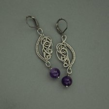 Kolczyki z ametystami, stal chirurgiczna, wire wrapping, ametyst