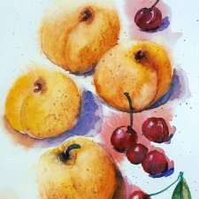 Morele i wiśnie Original Akwarela A4
