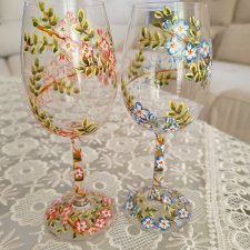 Moda Para! Dwa kieliszki do wina 280 ml. ręcznie malowane.