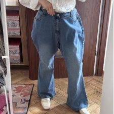 Błękitne jeansy dzwony 5XL vintage szerokie nogawki Plus Size