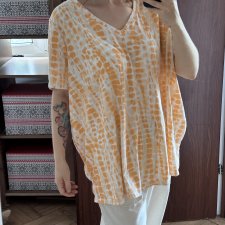 bluzka bawełniana damska Plus Size, pomarańczowo-biała tie-dye  8XL / 56 / 28
