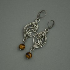 Kolczyki z tygrysim okiem, stal chirurgiczna, wire wrapping, tygrysie oko