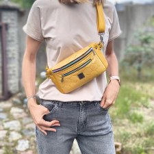 żółta metaliczna mini saszetka, 2 kieszonki