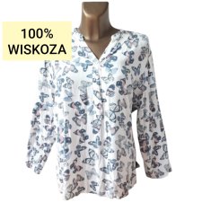 Biała Bluzka Koszula 42 XL Wiskoza Wzór Motyle