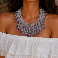 Naszyjnik "LAVENDER FROST - Hand-Woven Bead Collar"